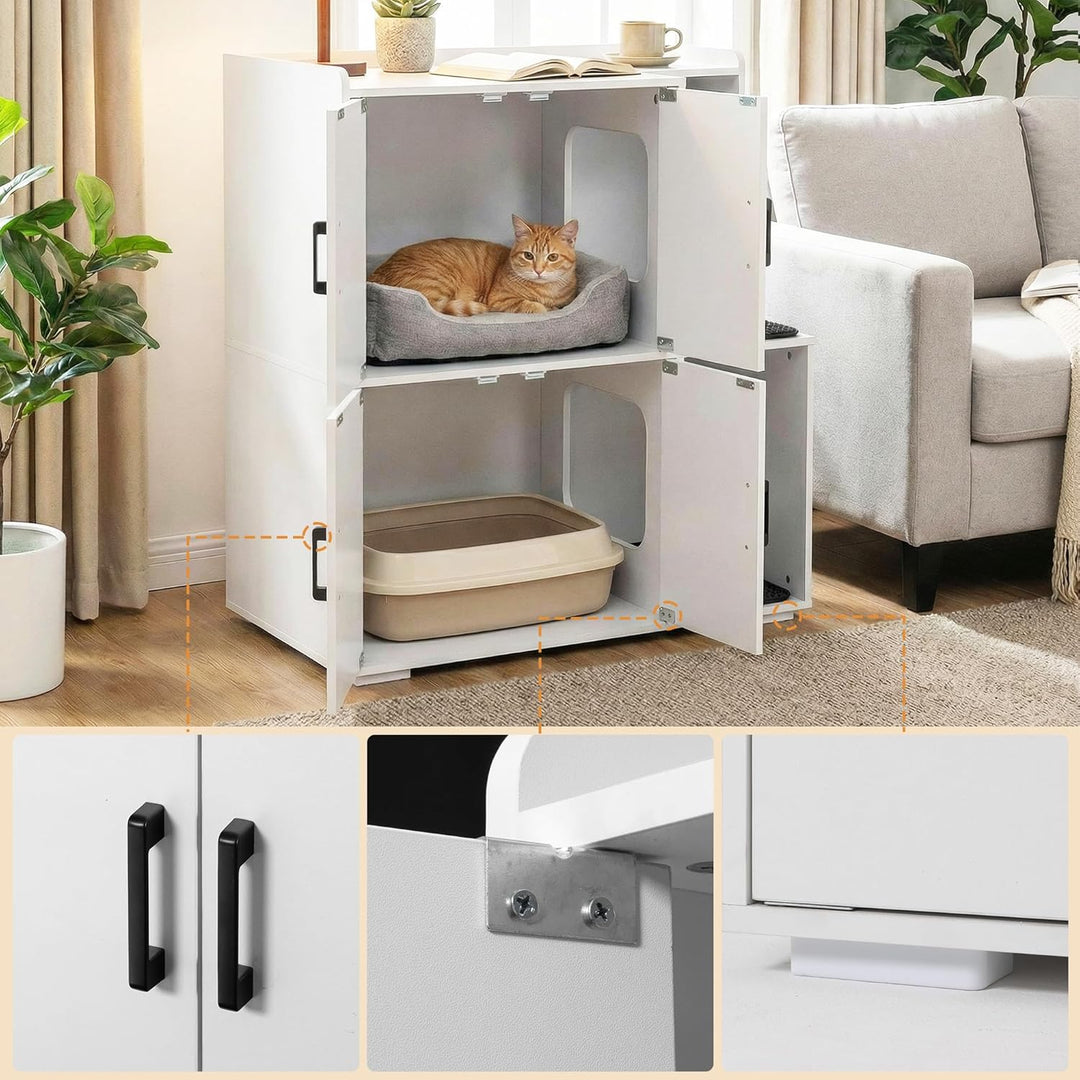 Katzenklo Schrank für 2 Katzen, Katzentoilette Schrank Zweistöckiger, Katzenklo Haus, Katzenhöhle Ho