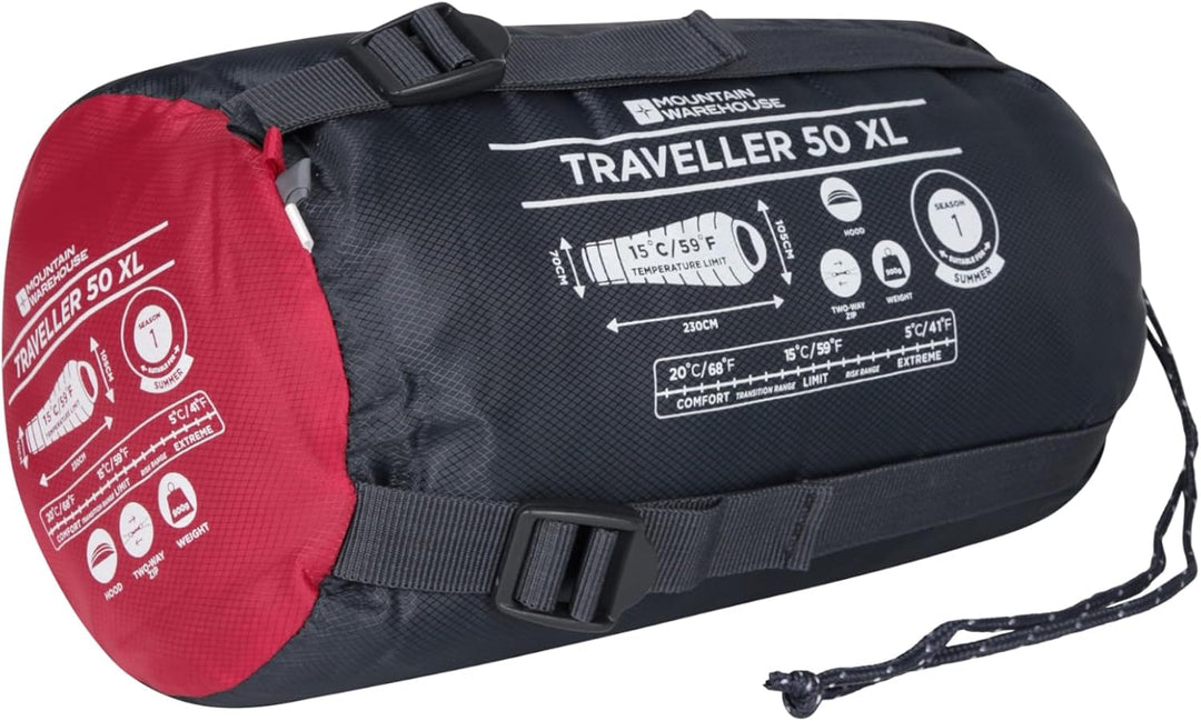 Mountain Warehouse Traveller 50 Schlafsack XL – Winddichter, Atmungsaktiver und Leichter Schlafsack