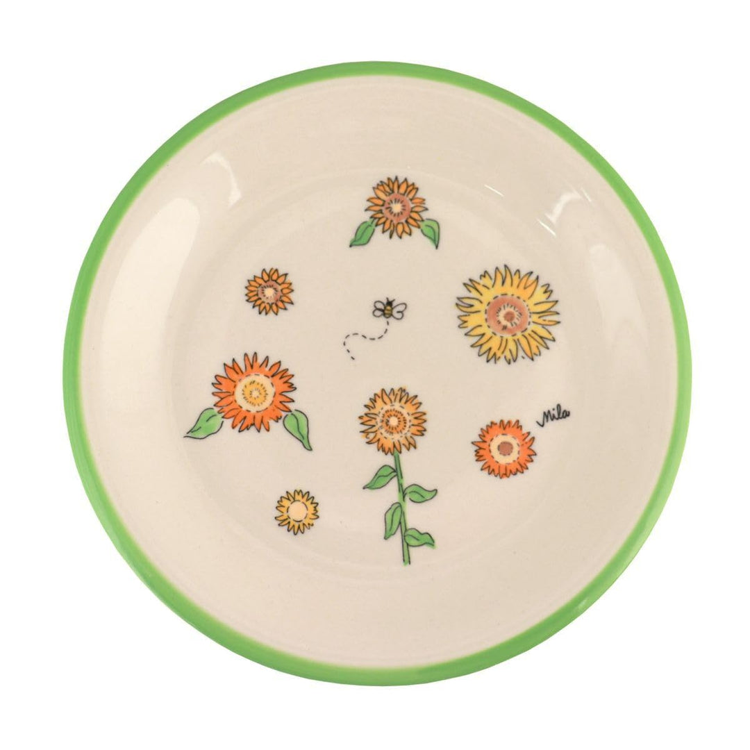 Mila Keramik-Teller Sunny Sunflowers ca. 22 cm für Frühstück &amp; Kaffee-Kuchen mit Sonnenblumen für di