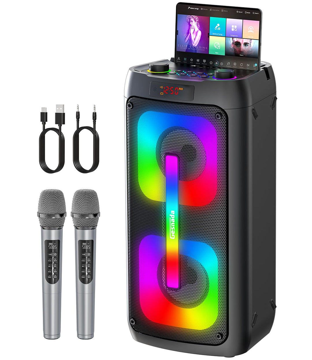 Karaoke Maschine mit 2 mikrofonen,tragbarer Bluetooth Karaoke Anlage mit LED Lichtern,PA System,idea