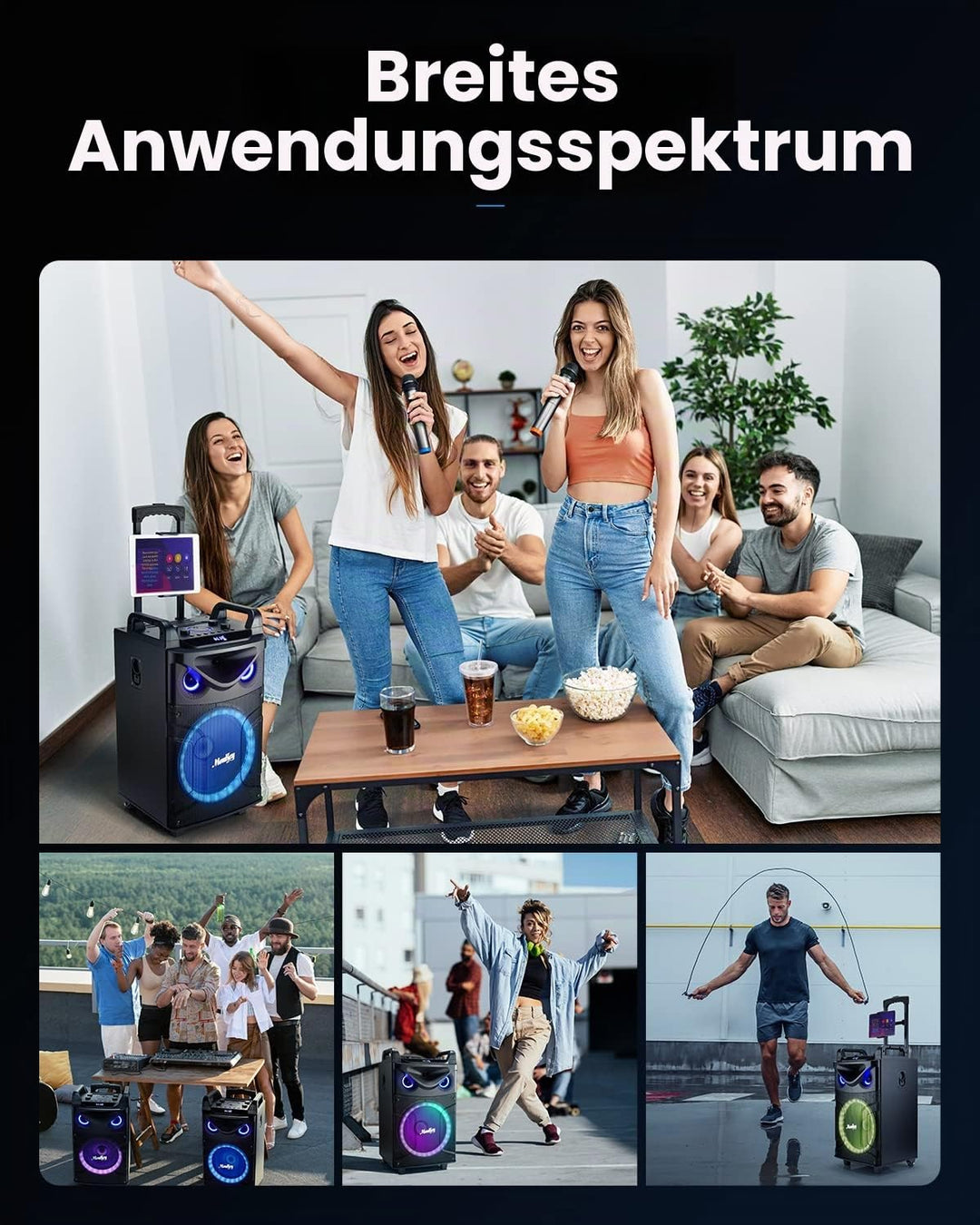 Moukey Karaoke Maschine mit 2 drahtlosen Mikrofonen, Bluetooth Lautsprecher Tragbares Karaoke Anlage