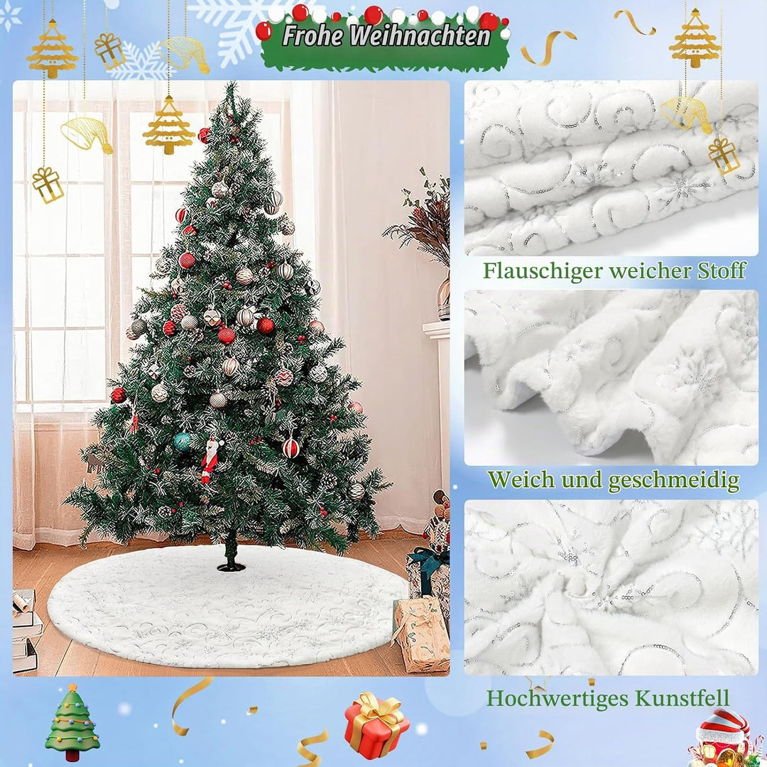 Dremisland Weihnachtsbaum Röcke Grosse Weiss &amp; Silber Plüsch Weihnachtsbaumdecke mit Pailletten Schn