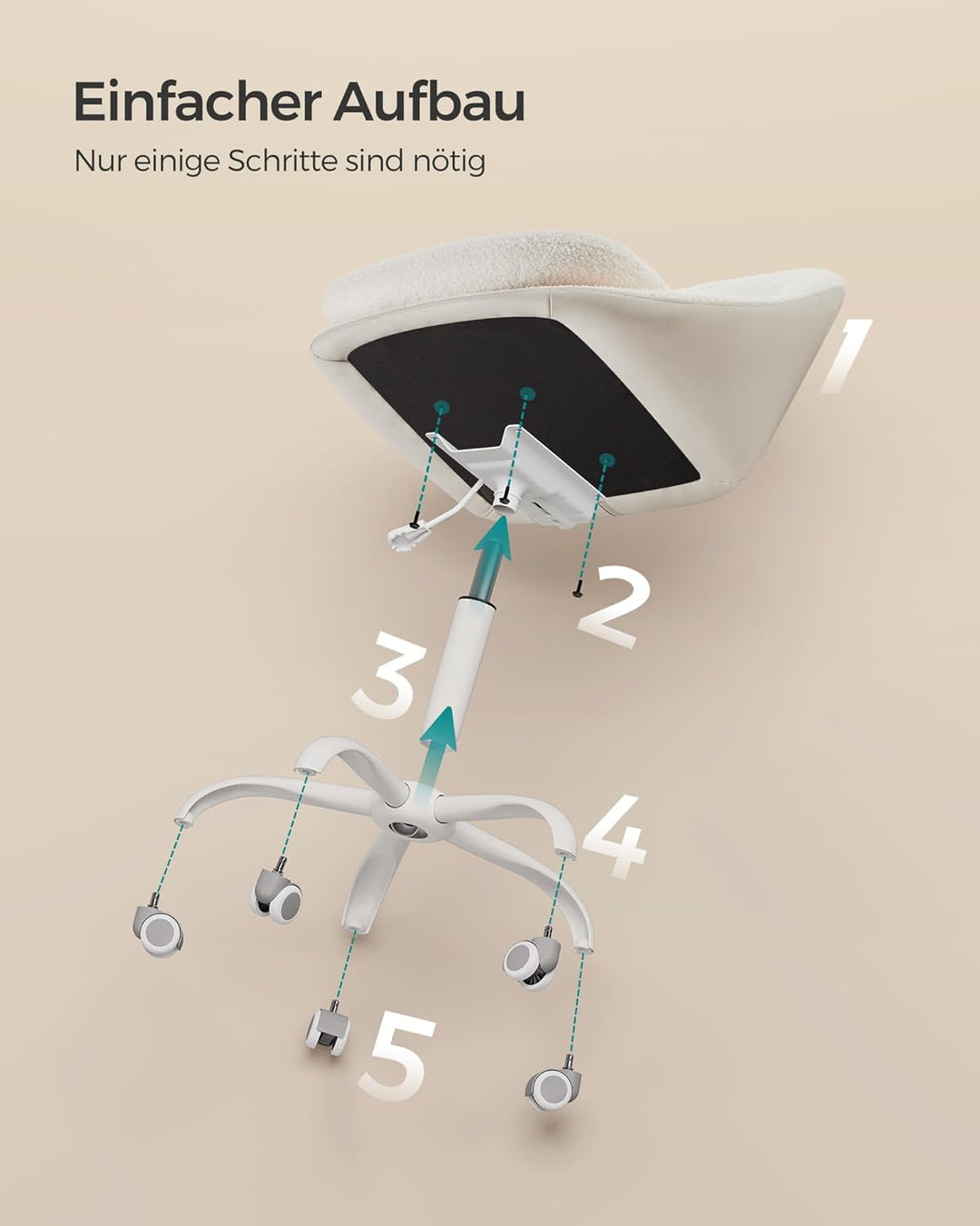 SONGMICS Homeoffice Stuhl, Drehstuhl aus Sherpa, Schreibtischstuhl, Schaumstoffpolsterung, höhenvers