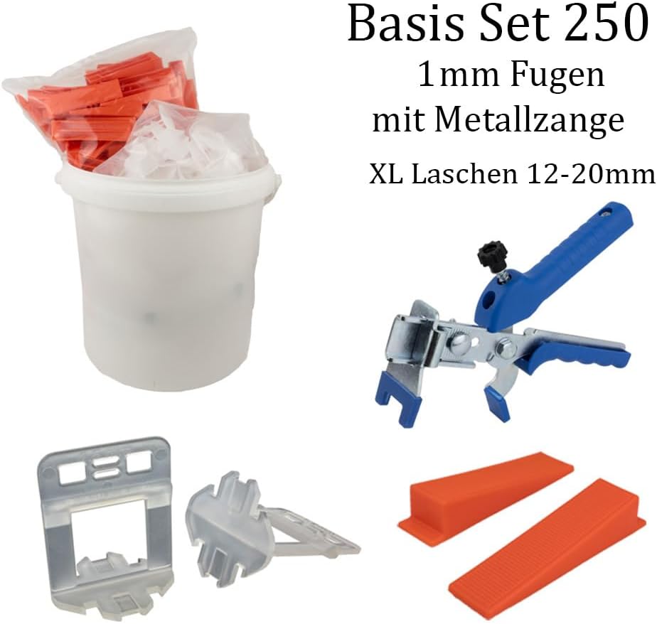 Nivelliersystem XL 1 mm Fugenbreite! Für eine Fliesenstärke von 12-20mm geeignet! Basis-Set 250L+250