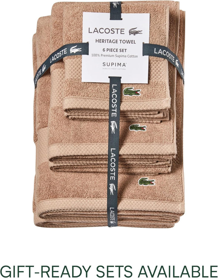 Lacoste Heritage Supima Badetuch, Baumwolle, 76,2 x 137,2 cm, Sandfarben 30x54 Sand, 30x54 Sand