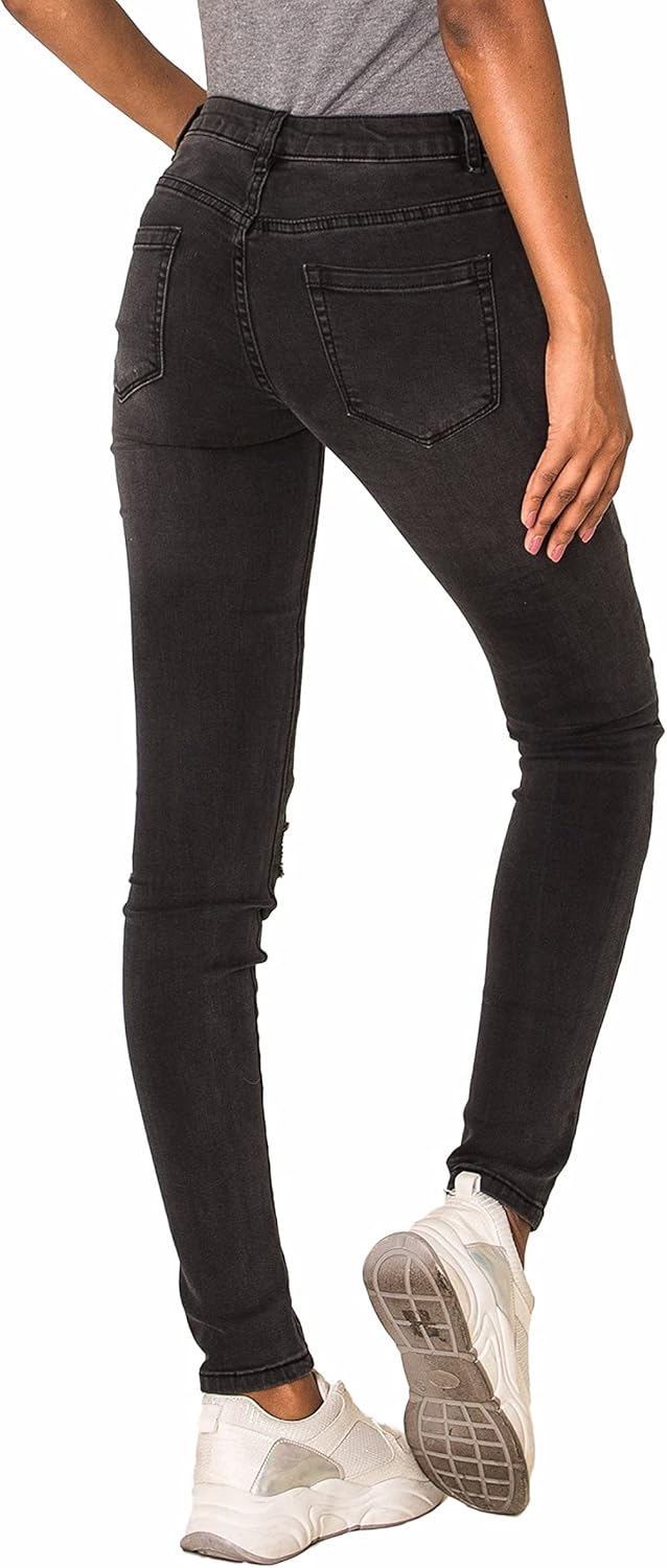 Nina Carter P100 Damen Skinny Fit Low Waist Jeanshosen mit Destroyed-Effekten Used-Look Jeans Waschu