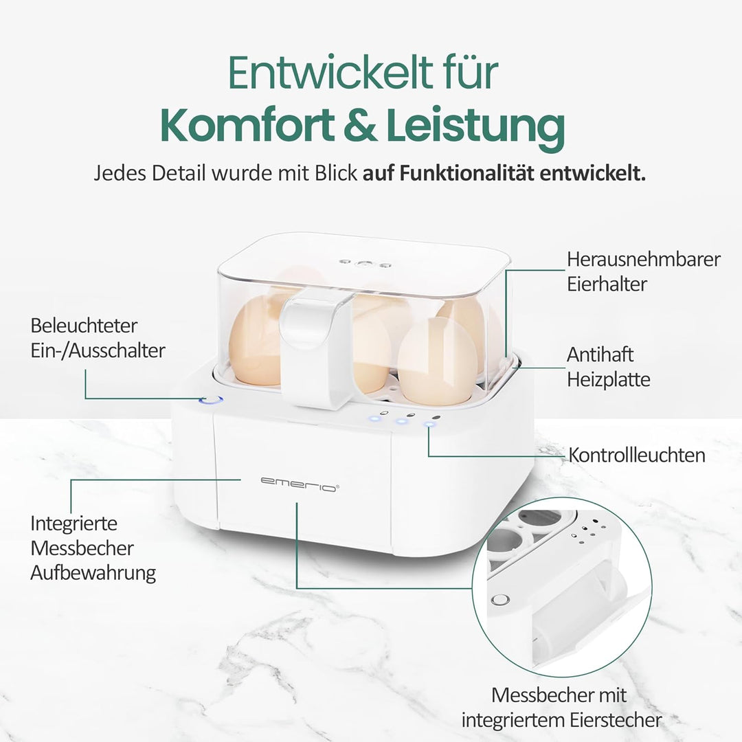 EMERIO ausgezeichnet einzigartiger Eierkocher kocht alle drei Garstufen [weich|mittel|hart] in nur e