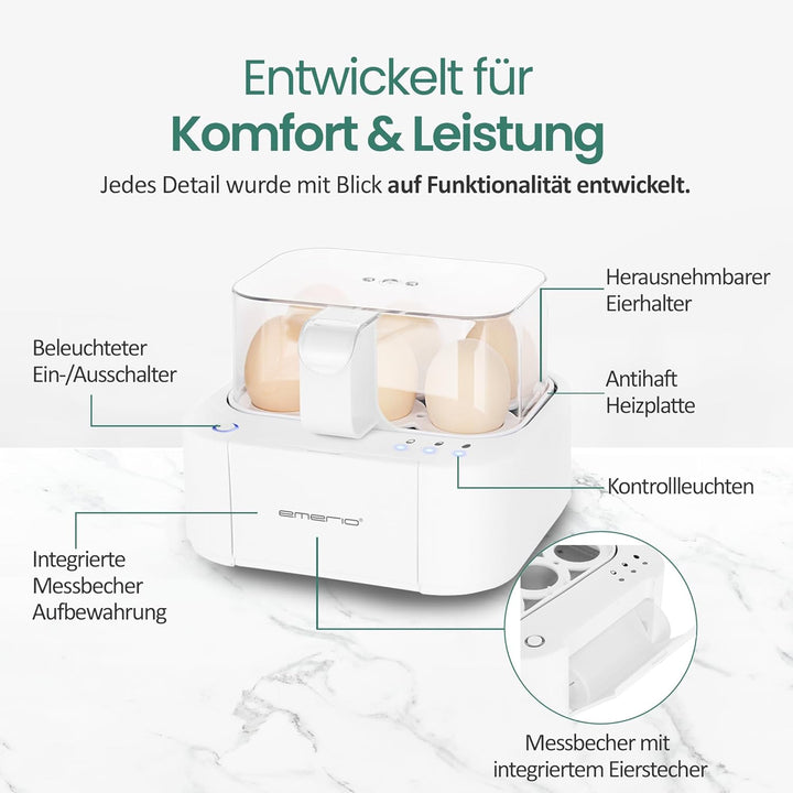 EMERIO ausgezeichnet einzigartiger Eierkocher kocht alle drei Garstufen [weich|mittel|hart] in nur e