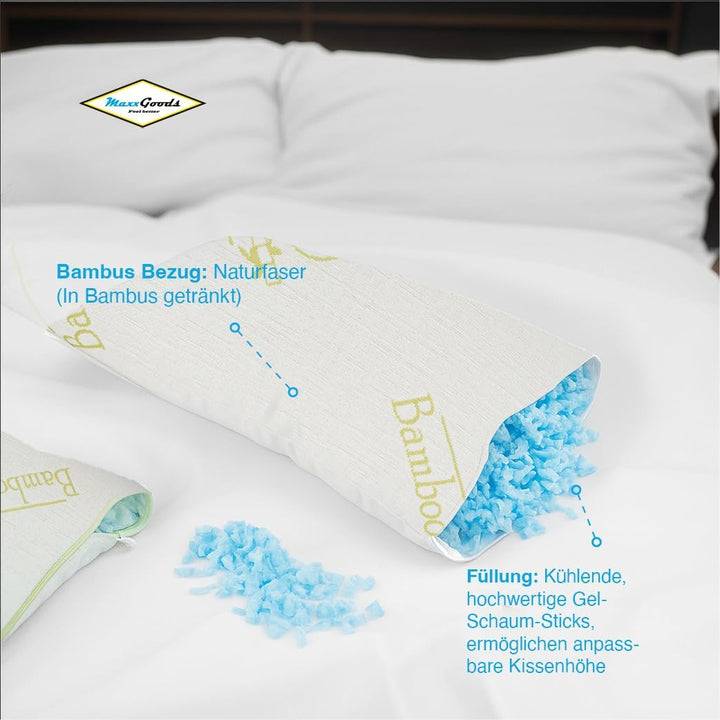 MaxxGoods kühlendes Nackenstützkissen aus Gelschaum Sticks 1Kg & Bambus Kissenbezug - Sommerkissen m