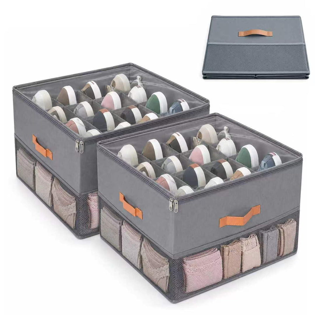 Schuhorganizer, Schuh-Organizer für Closet für 16Paar mit Unterteilungen und Deckel, Grosser Faltbar