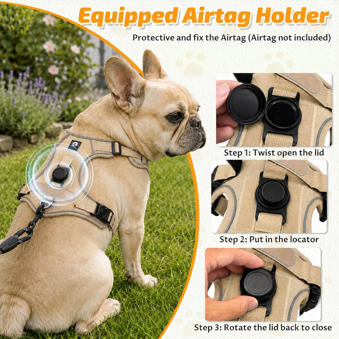Hundegeschirr mit AirTag-Halter für Kleine Mittelgrosse Grosse Hunde, Anti Zug Geschirr Hund mit Gri