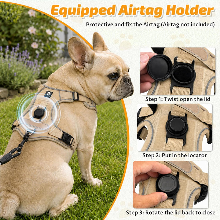 Hundegeschirr mit AirTag-Halter für Kleine Mittelgrosse Grosse Hunde, Anti Zug Geschirr Hund mit Gri