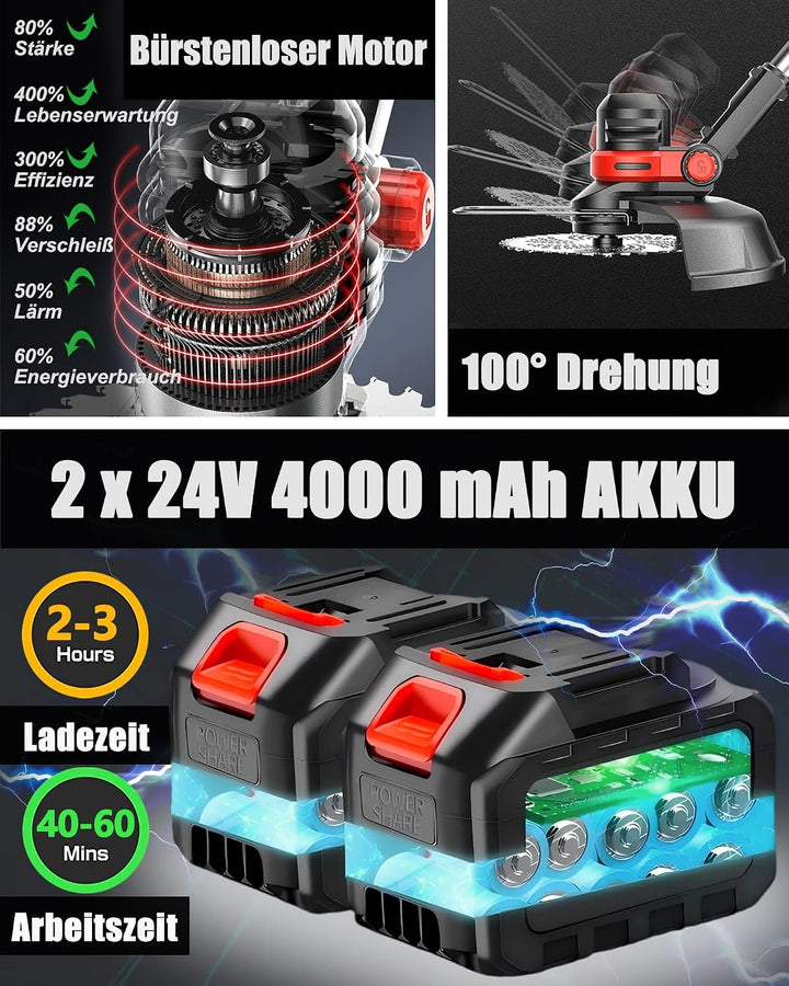 Rasentrimmer mit Akku für Makita Rasentrimmer mit Unkrautbürste BRUSHLESS | ∅30cm Freischneider Akku