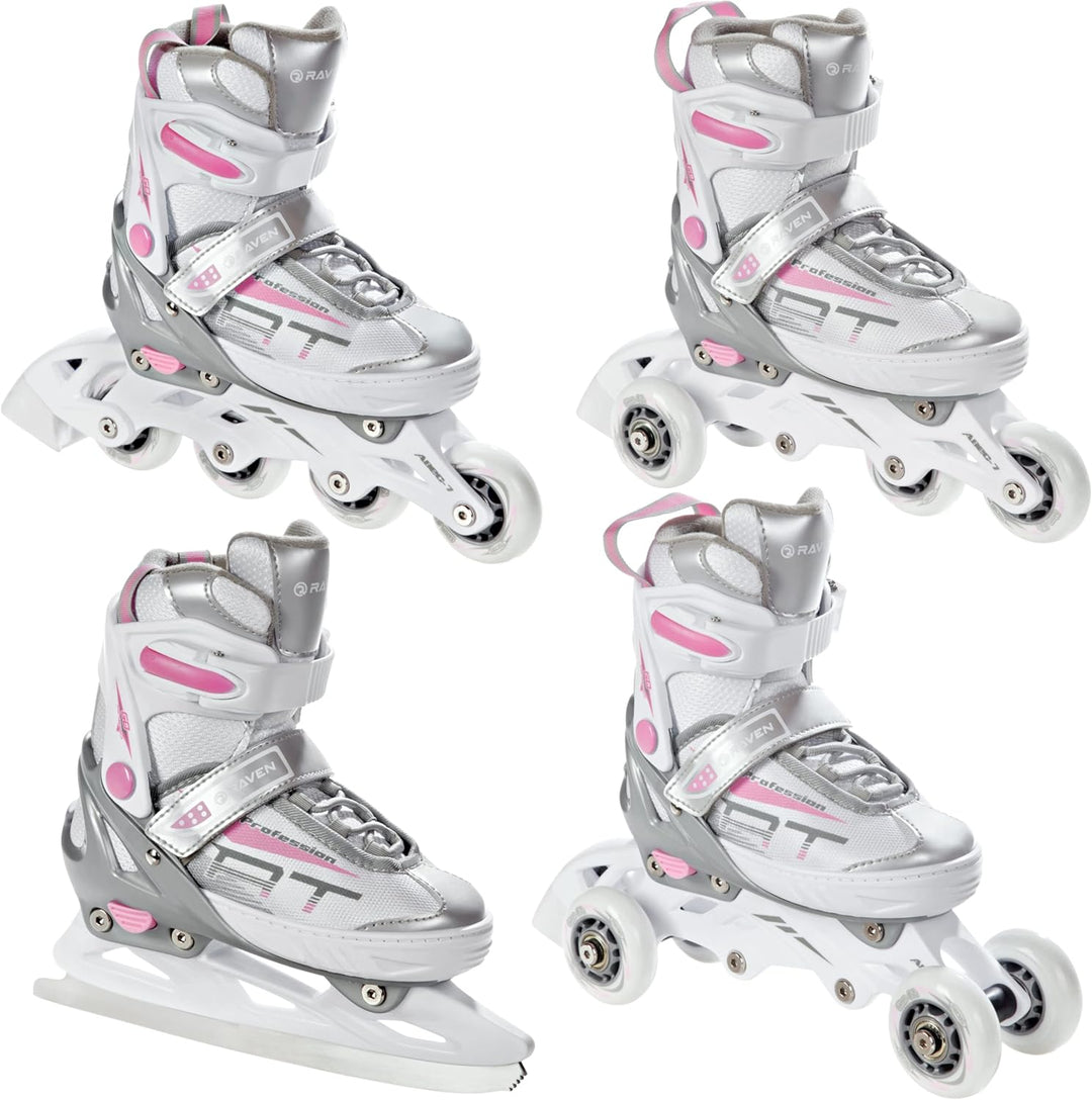 4in1 Inlineskates/Triskates/Rollschuhe/Schlittschuhe Raven Profession Weiss/Rosa 35-39(23cm-25,5cm),