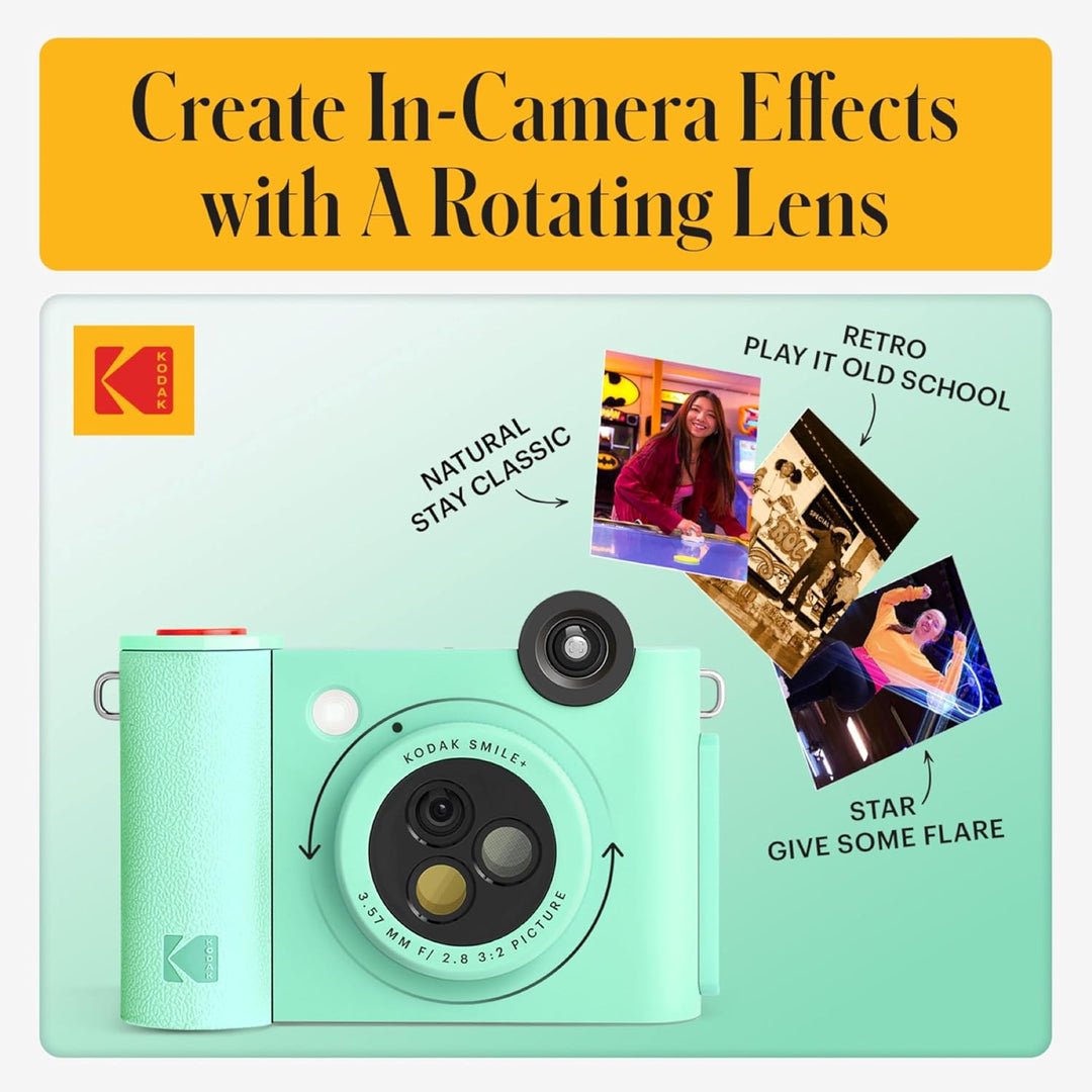 Kodak Smile+ 2-in-1 Digitale Sofortbildkamera &amp; Bluetooth Fotodrucker Starterpaket + Tragetasche + Z
