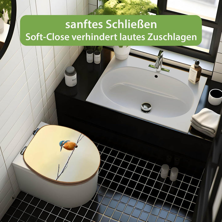banjado® Design WC Sitz Bambus Absenkautomatik mit Motiv Pause/Toilettendeckel mit Absenkautomatik H