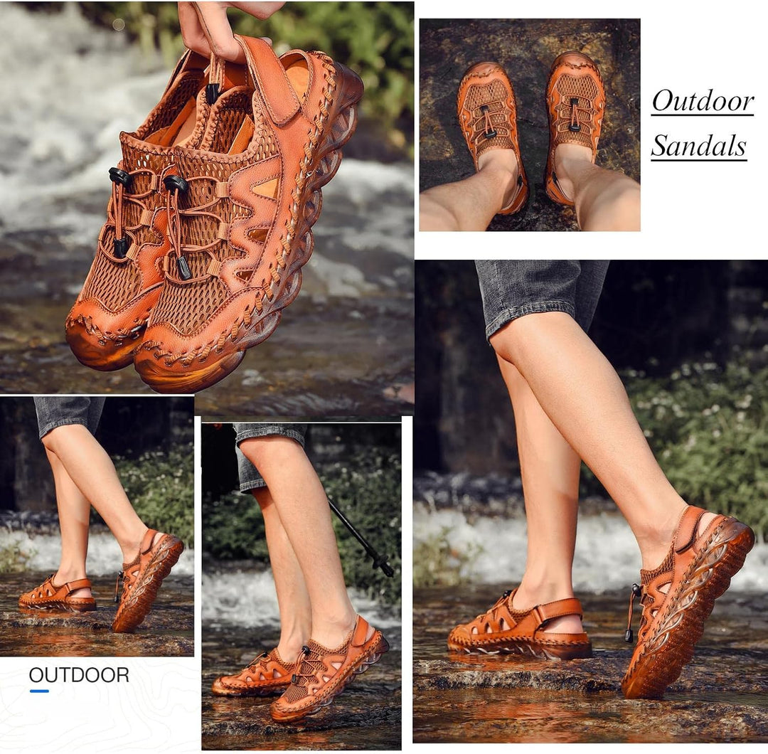 Sandalen Herren Outdoor Trekkingsandalen Leder Strand Wandersandale Sport Sommer Männer Freizeitschu