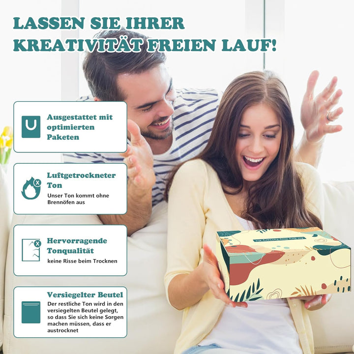 OSTWOLKE Töpferset für Zuhause für Anfänger - Lufttrocknend. Pottery Set für Erwachsene, Töpfern Zuh