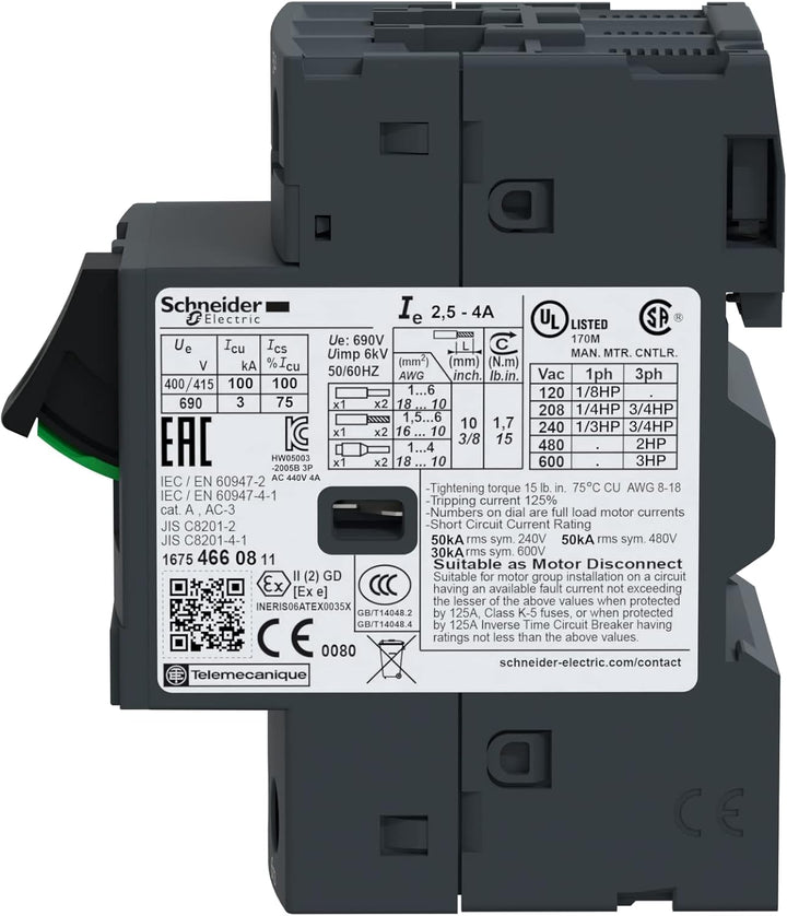 Schneider Electric | GV2ME08 - Motorschutzschalter, 3p, 2,5-4A, Tasterbetätigung, Schraubanschluss -