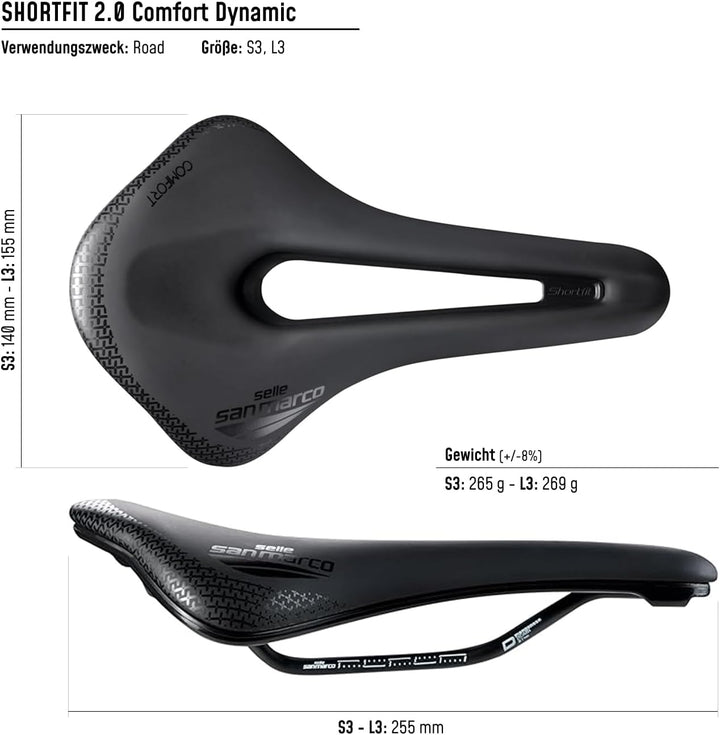 Selle San Marco Sattel Shortfit 2.0 Comfort Dynamic Fahrradsattel L3 schwarz / schwarz, L3 schwarz /