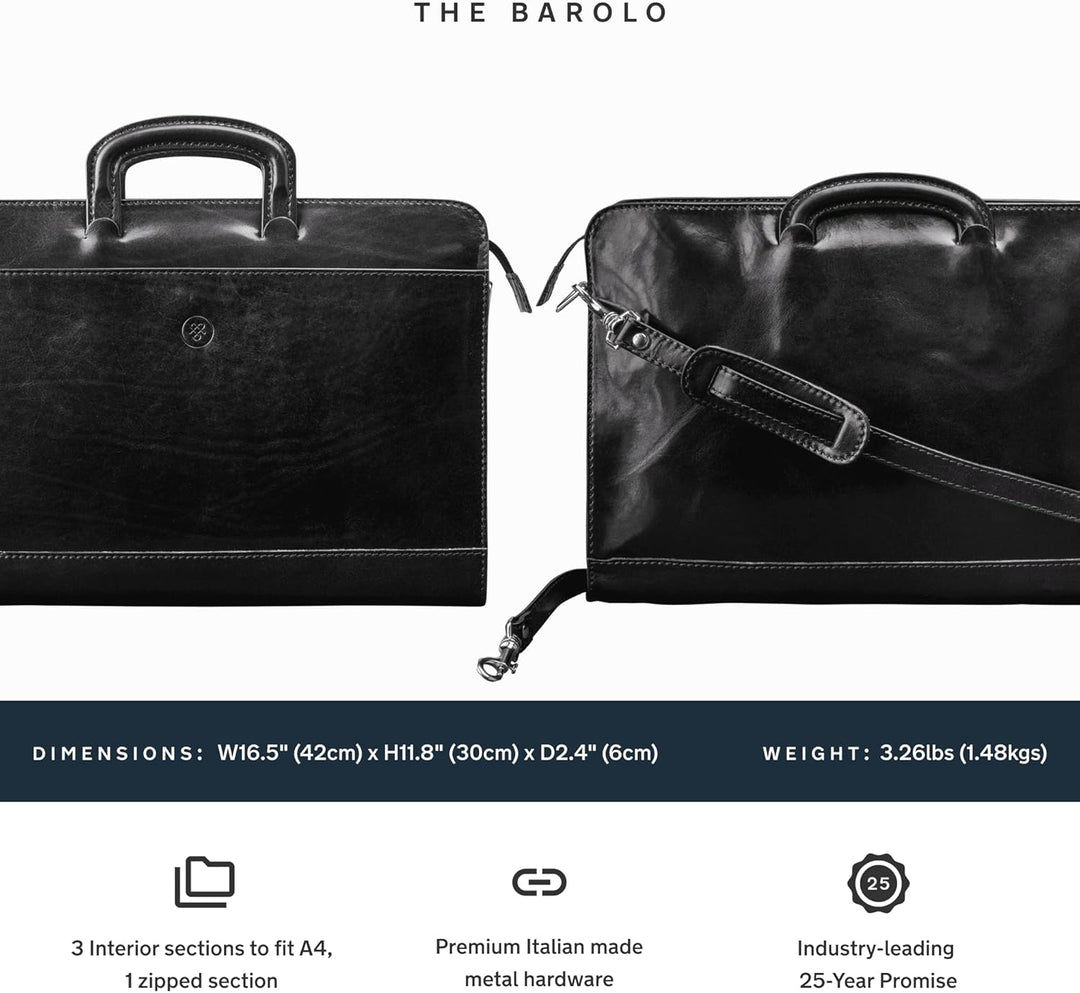 Maxwell Scott Hochwertige Leder Dokumententasche Barolo in Schwarz, Schwarz