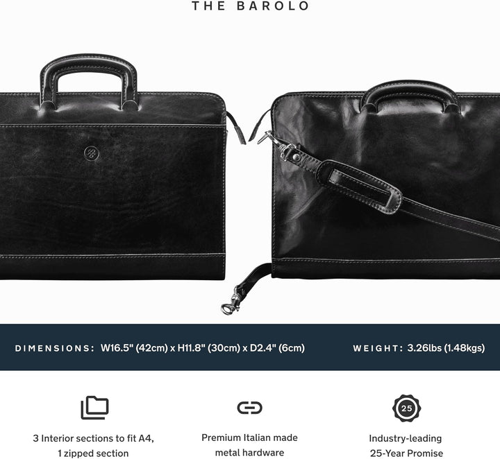 Maxwell Scott Hochwertige Leder Dokumententasche Barolo in Schwarz, Schwarz