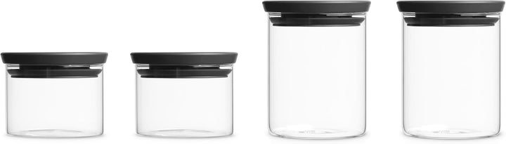 Brabantia Set mit 4 stapelbaren Vorratsdosen (2 x 0,3 l + 2 x 0,6 l), hitzebeständig, mikrowellengee
