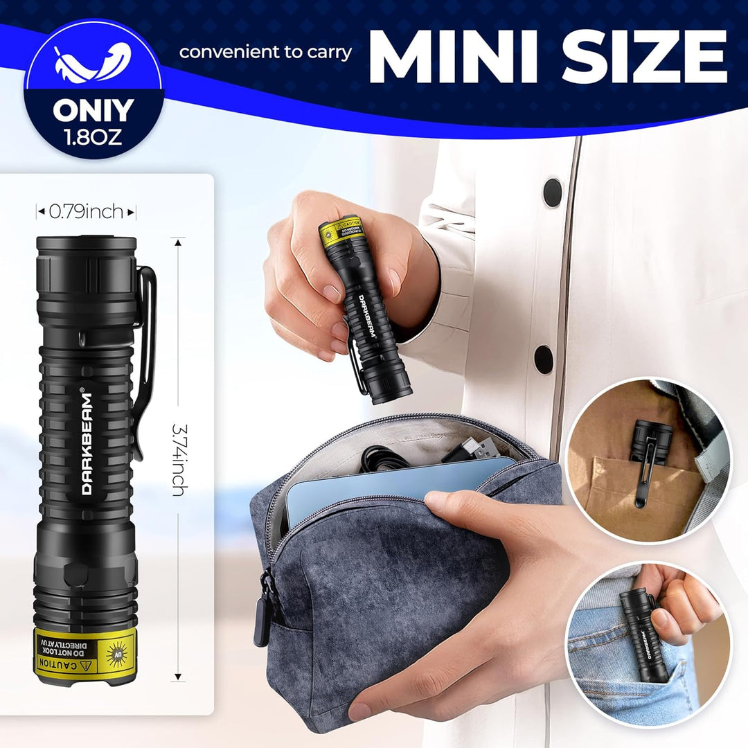 DARKBEAM UV Taschenlampe Schwarzlicht 365nm, LED Taschenlampen Ultraviolett Wiederaufladbar USB Wood