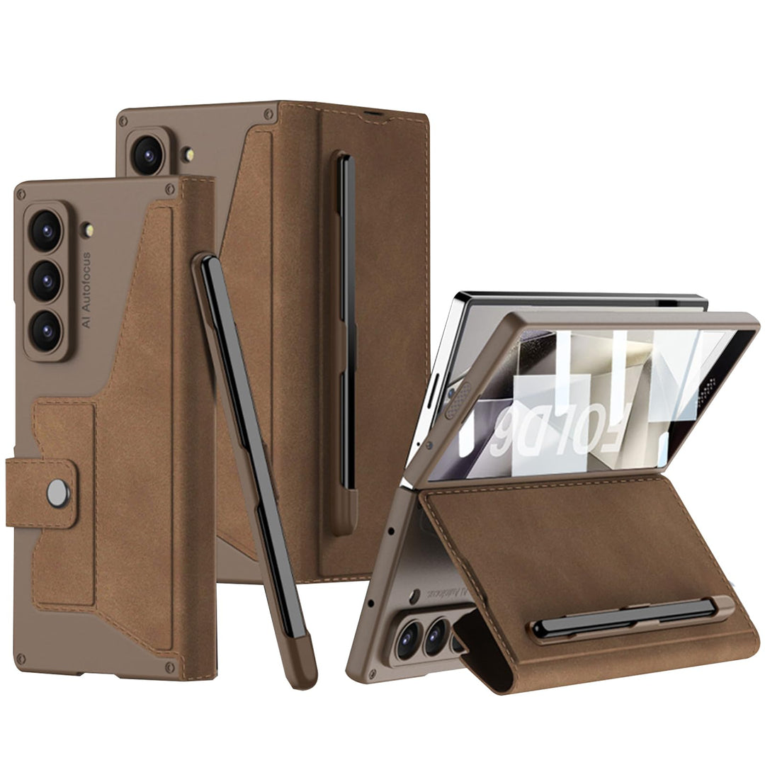 NINKI für Samsung Galaxy Fold 6 Wallet Case mit Displayschutz,Scharnierschutz 2 Kartensteckplätze Sc