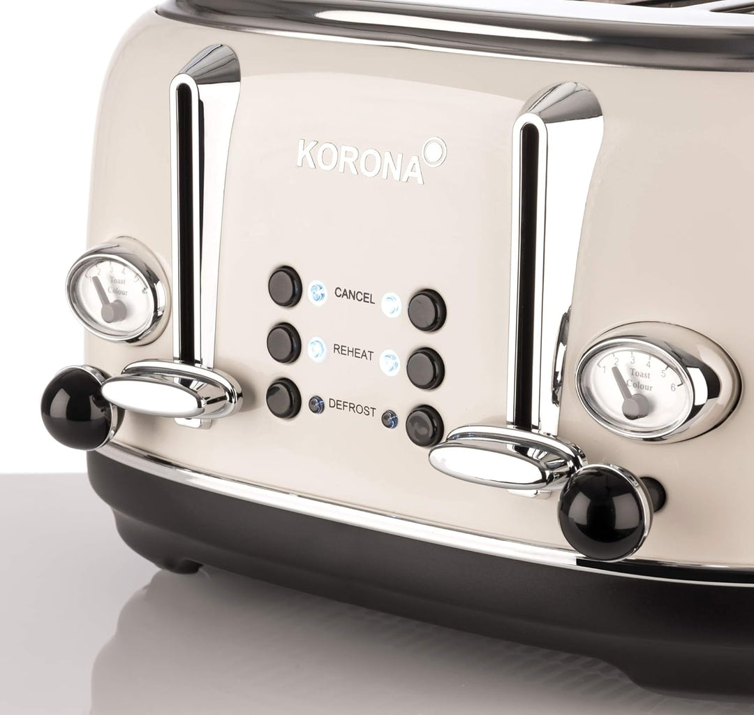 Korona 21676 Retro-Toaster | 4-Scheiben-Toaster | Creme | 6-stufige Röstgrad-Einstellung und zusätzl