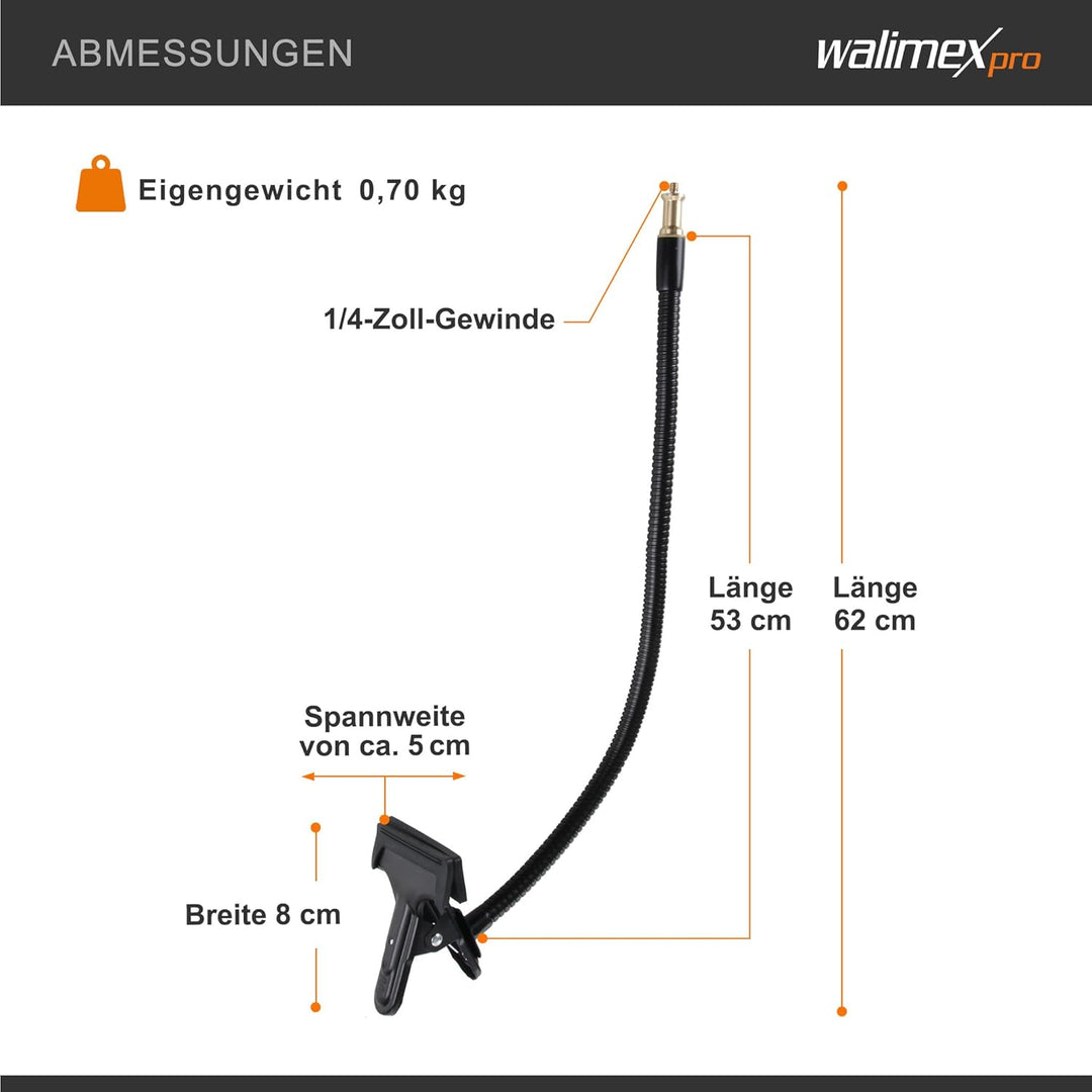 Walimex Schwanenhals mit Gewinde und Clip, Schwarz, mit Gewinde und Clip