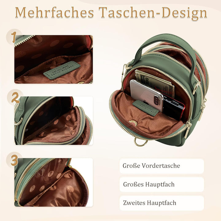 DORRISO Mini Damen Rucksack Elegant Tagesrucksack mit Kopfhörerloch Handtasche für Schule Reisen Läs