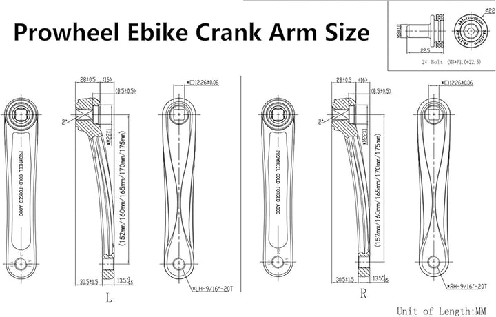 Prowheel Ebike Kurbelarm Erhältlich in Vierkantbohrung,140MM/152MM/160MM/165MM/170MM/175MM Fahrradku