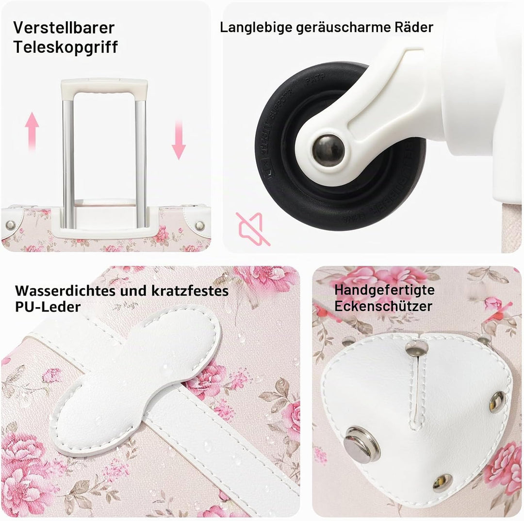 Urecity Koffer Vintage mit Rollen Trolley Koffer Reisekoffer Leicht Retro Hartschalen Koffer 2-Teili