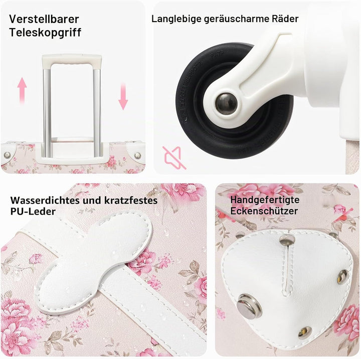 Urecity Koffer Vintage mit Rollen Trolley Koffer Reisekoffer Leicht Retro Hartschalen Koffer 2-Teili