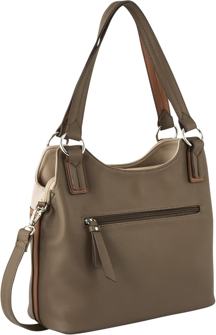 TOM TAILOR bags Jule Damen Shopper Umhängetasche ReissverschlussBraun 33 x 15 x 29,5 Mixed Taupe, 33