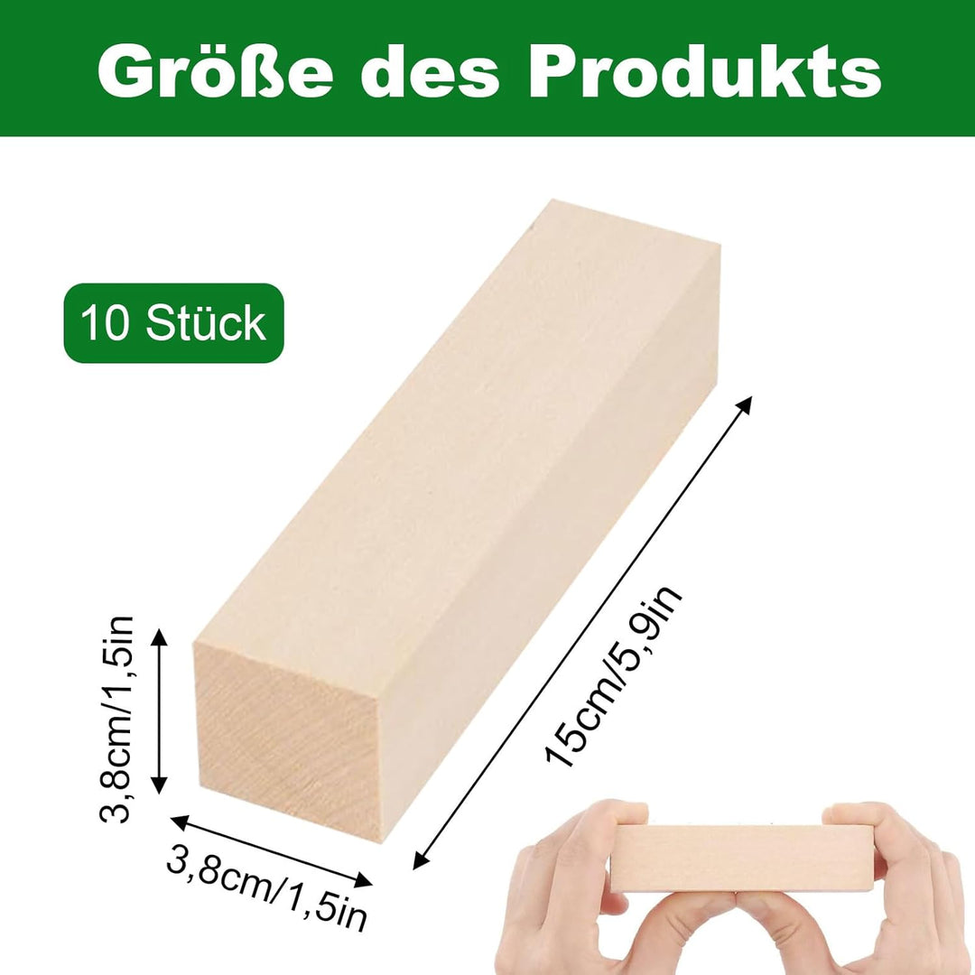 Schnitzholz, 10 Stück Lindenholz Holzblöcke zum Schnitzen, 3,8x3,8x15cm Schnitzen Holzblöcke Unbehan