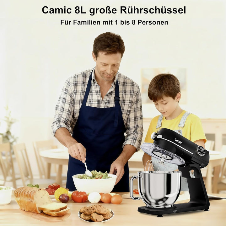 Camic Küchenmaschine 1800W, Knetmaschine aus Vollmetall mit 10 Stufen, digitaler Touchscreen, Timer,