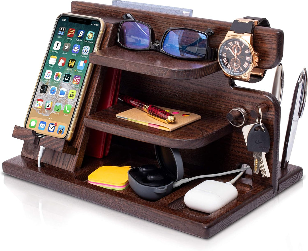 Holz Telefon Dockingstation Asche Baum mit Schlüsselanhänger Männer Geschenk Ehemann Frau Jubiläum V
