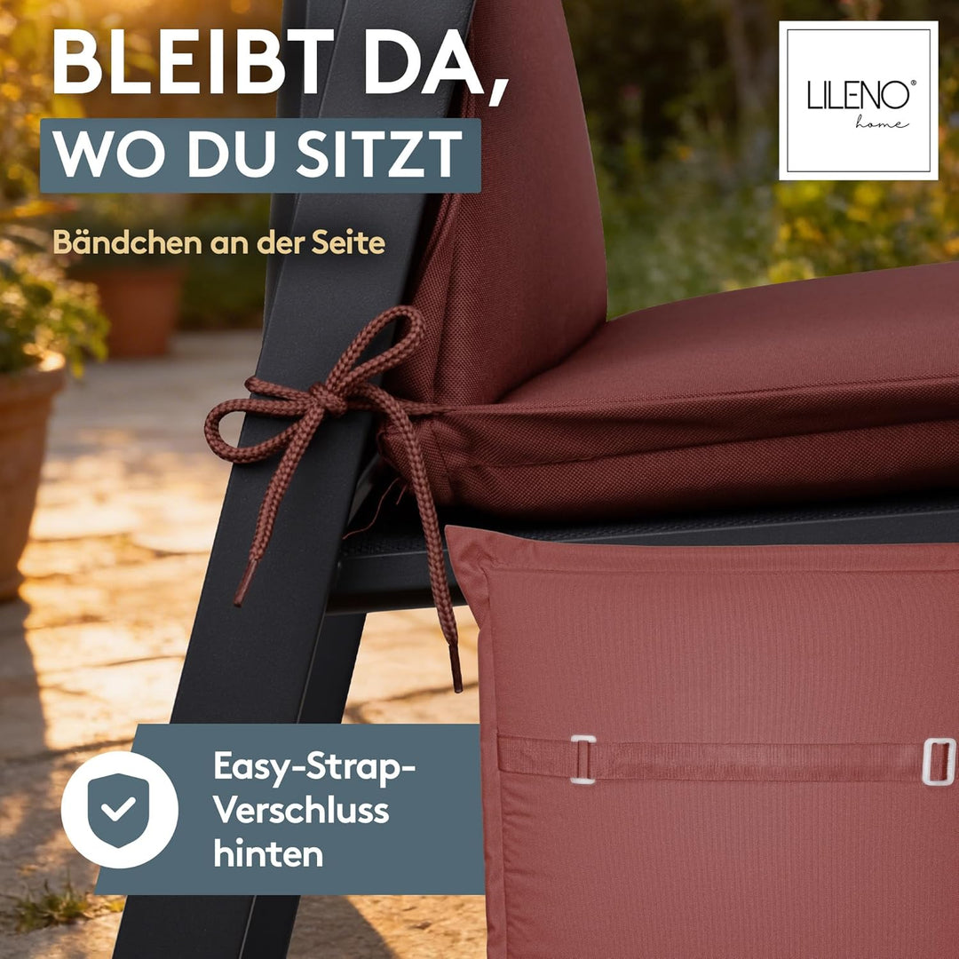 LILENO HOME Gartenstuhl Auflagen [2er Set - Hochlehner] in Rot - Bequeme Liegen als Sitzauflagen für