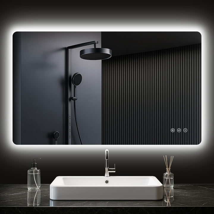 Badezimmer Spiegel mit Beleuchtung 100x60cm, LED Bad Spiegel mit licht, Antibeschlag, 3 Lichtfarben,
