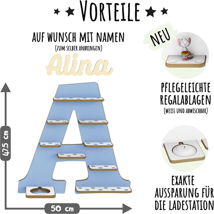 Holzura Regal Buchstabe für Toniebox, Wandregal für Tonie Figuren, personalisiert mit Name, Aufbewah