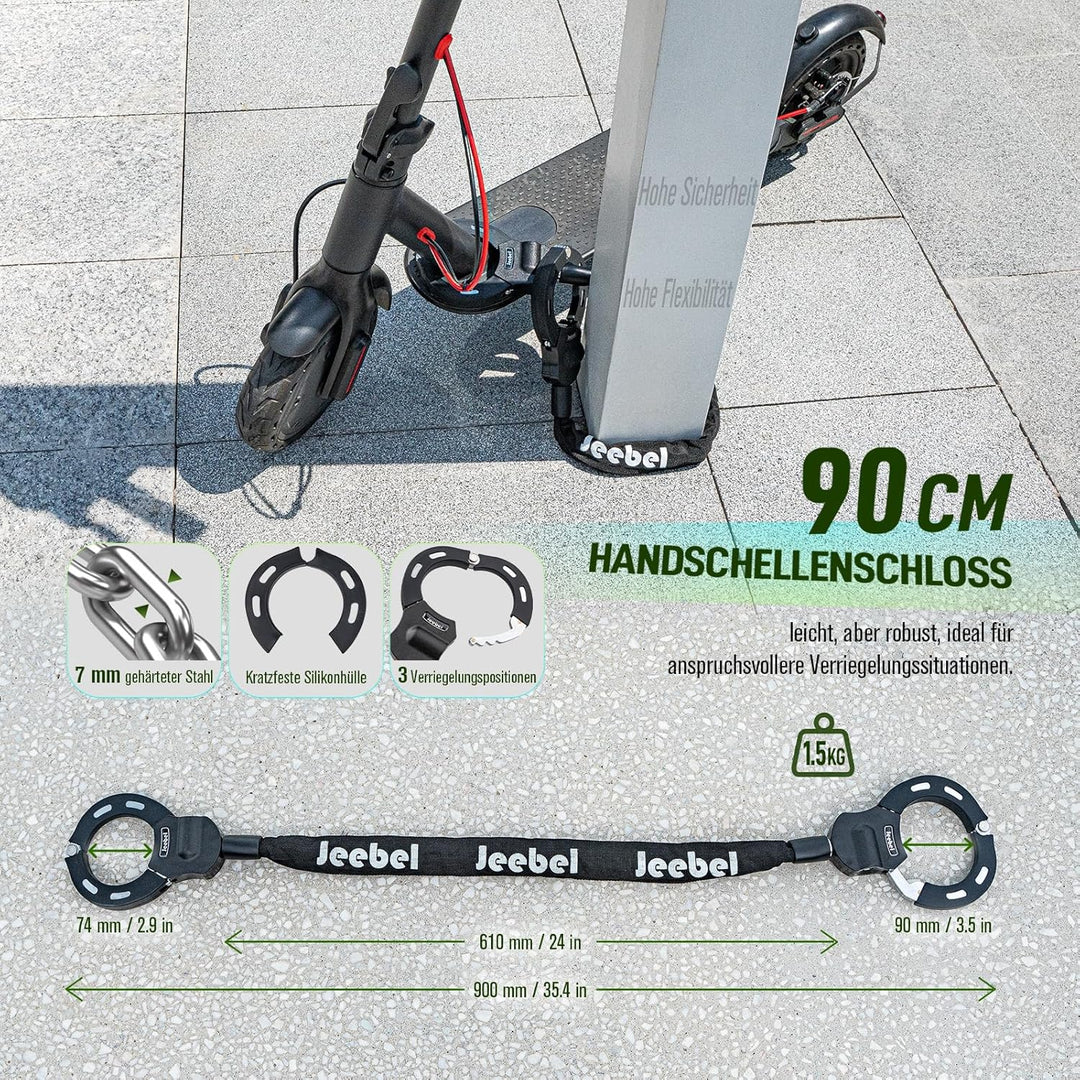 Jeebel 3/4/5L E Scooter Tasche & 90cm 7mm Handschellenschloss, Grosse Kapazität Lenkertasche mit Sch