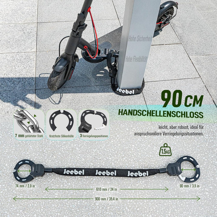 Jeebel 3/4/5L E Scooter Tasche & 90cm 7mm Handschellenschloss, Grosse Kapazität Lenkertasche mit Sch