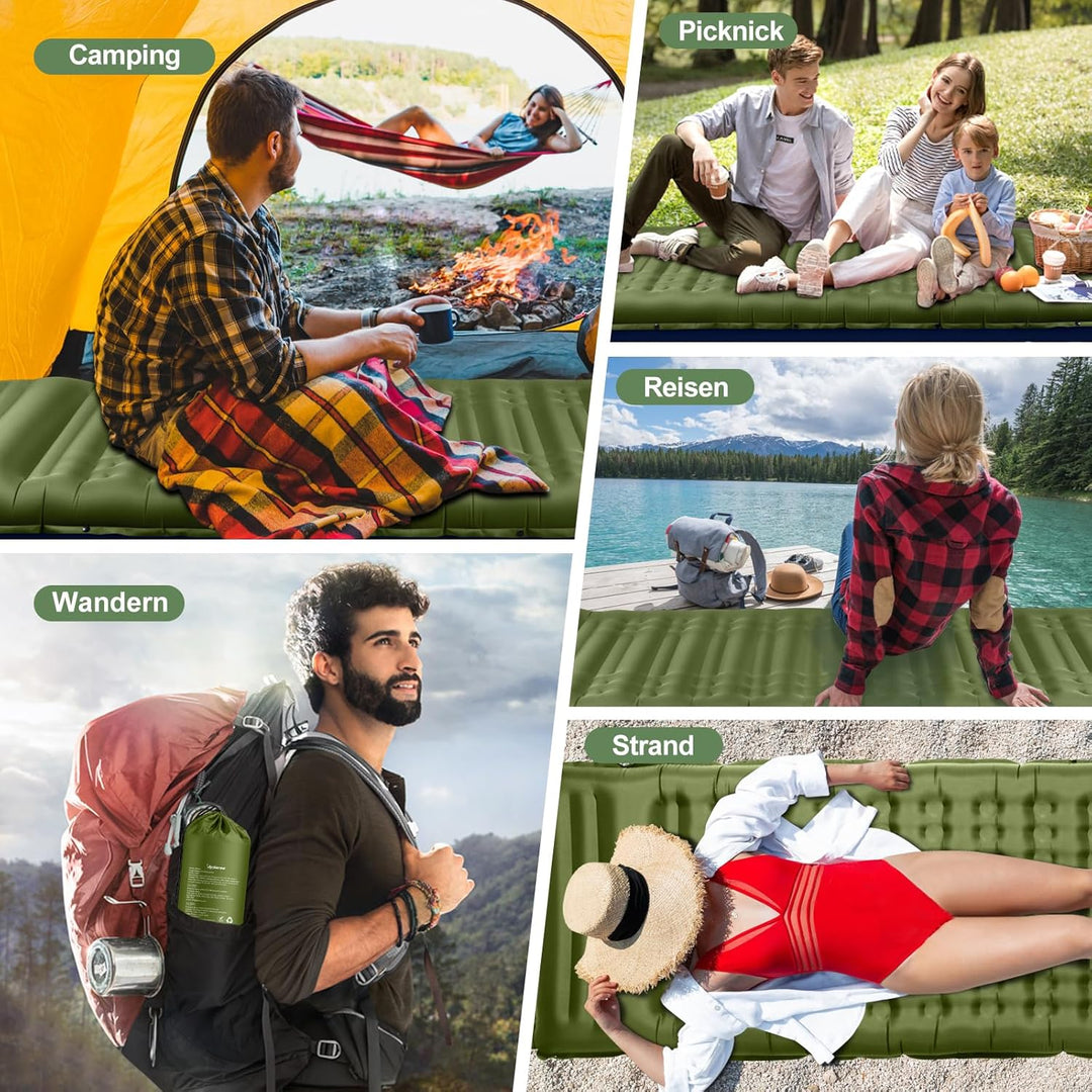 Isomatte, 12CM Dicke Luftmatratze Camping mit Fusspresse Pumpe und Kissen, Anti-Ripstop Tragbar Schl