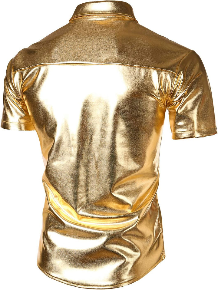 JOGAL Herren Metallic Glänzend Bronzing Nachtklub Party Hemd Gold S, Gold S