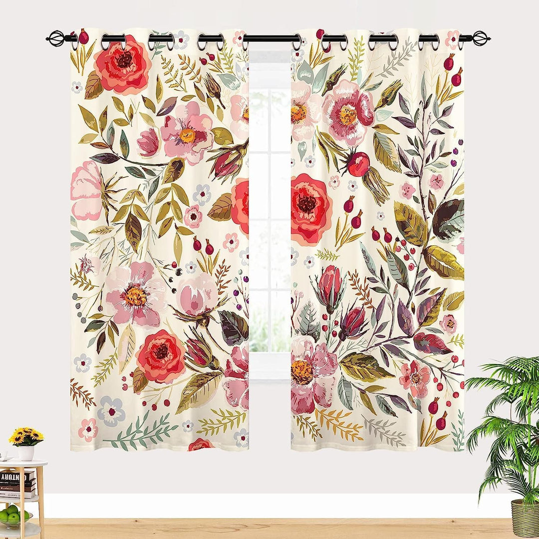 YUANZU Vintage Vorhänge Boho Stil Aquarell Blumen Ösen Gardinen mit Blickdichte Thermo Vorhang Kälte