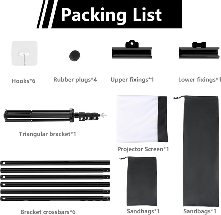 OWill Leinwand Beamer mit Stativ 100 Zoll,16:9 HD Leinwand Ausfahrbar,Tragbar Projektor Leinwand für