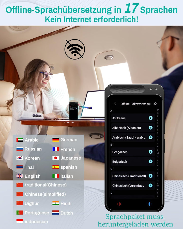 Sprachübersetzer Gerät, 139 Sprachen Übersetzungsgerät, Echtzeit-Übersetzung, WLAN/Hotspot/Offline-M