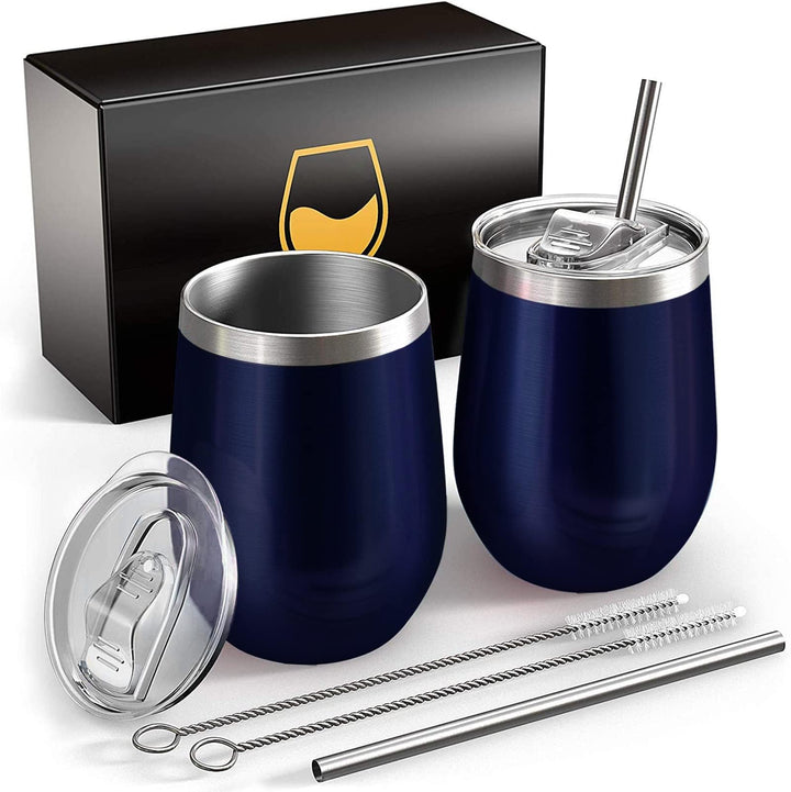 Weinbecher aus Edelstahl,2 Stück 12OZ Weingläser to go,hält 5h heiss/ 10h kalt,BPA-frei,Doppelwandig